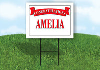 AMELIA CONGRATULATIONS RED BANNER 18in x 24in Yard sign with Stand