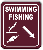 SWIMMING FISHING DIRECTIONAL 45 DEGREES DOWN RIGHT ARROW Aluminum composite sign
