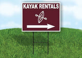 KAYAK RENTALS RIGHT ARROW BROWN Yard Sign Road w Stand LAWN SIGN Single sided