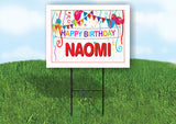 NAOMI HAPPY BIRTHDAY BALLOONS 18 in x 24 in Yard Sign Road Sign with Stand
