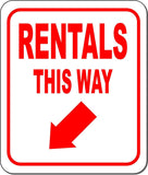 RENTALS THIS WAY DIRECTIONAL RED 8 Arrow Variations Aluminum composite sign