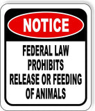 NOTICE FEDERAL LAW PROHIBITS RELEASE OR FEEDING  ANIMALS Aluminum Composite Sign
