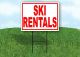SKI Rentals RED Yard Sign Road with Stand LAWN SIGN