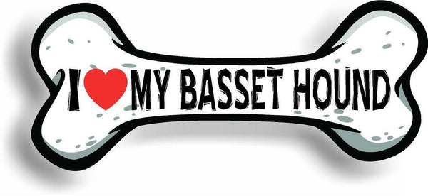 I Love My Bassett Hound Bone Car Magnet Bumper Sticker 3"x7"