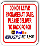 DO NOT LEAVE PACKAGES AT GATE. PLEASE DELIVER TO BACK PORCH outdoor Metal sign