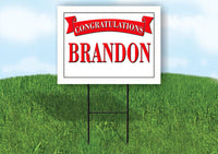 BRANDON CONGRATULATIONS RED BANNER 18in x 24in Yard sign with Stand
