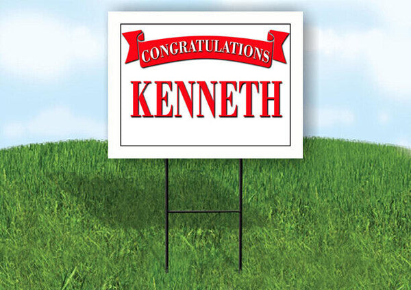 KENNETH CONGRATULATIONS RED BANNER 18in x 24in Yard sign with Stand