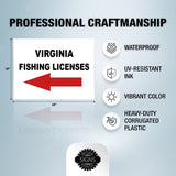 VIRGINIA _FISHING LICENSES LEFT ARROW RED Yard Sign w Stand LAWN SIGN Single