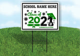 School Name Here Class of 2021 Black Green Graduation Yard Sign with Stand LAWN
