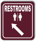RESTROOMS DIRECTIONAL 45 DEGREES UP LEFT ARROW CAMPING Aluminum composite sign