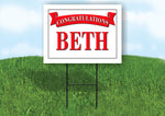 BETH CONGRATULATIONS RED BANNER 18in x 24in Yard sign with Stand