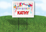 KATHY HAPPY BIRTHDAY BALLOONS 18 in x 24 in Yard Sign Road Sign with Stand