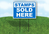 STAMPS SOLD HERE BLUE Yard Sign with Stand LAWN SIGN