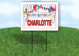 CHARLOTTE HAPPY BIRTHDAY BALLOONS 18 in x 24 in Yard Sign Road Sign with Stand
