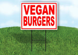 VEGAN BURGERS RED WHITE Yard Sign Road with Stand LAWN SIGN