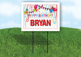 BRYAN HAPPY BIRTHDAY BALLOONS 18 in x 24 in Yard Sign Road Sign with Stand