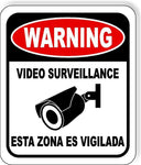 English & Spanish Warning video surveillance security camera metal outdoor sign