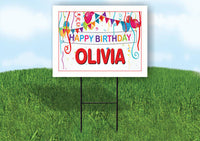 OLIVIA HAPPY BIRTHDAY BALLOONS 18 in x 24 in Yard Sign Road Sign with Stand