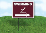 SWIMMING RIGHT ARROW BROWN Yard Sign Road with Stand LAWN SIGN Single sided