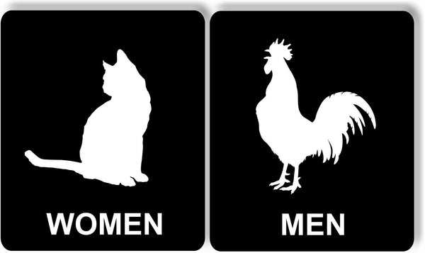 Funny Cat Rooster women men bathroom restroom metal sign set for business