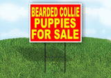 Bearded Collie PUPPIES FOR SALE YELLOW RED Yard Sign Road with Stand LAWN SIGN