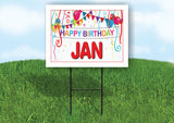 JAN HAPPY BIRTHDAY BALLOONS 18 in x 24 in Yard Sign Road Sign with Stand