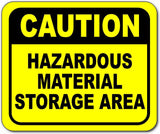 Caution hazardous material storage area Bright yellow metal outdoor sign