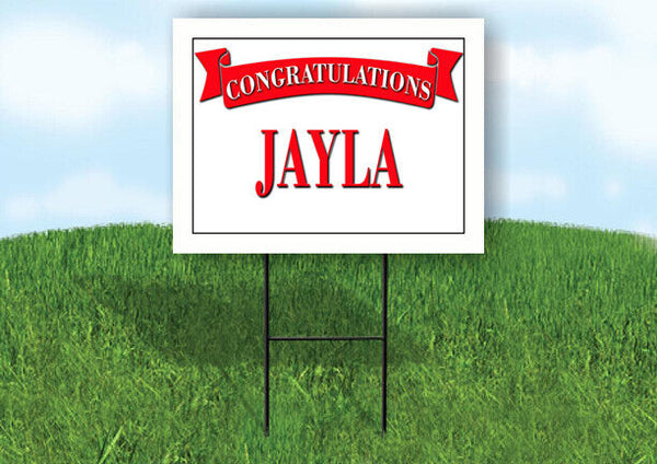 JAYLA CONGRATULATIONS RED BANNER 18in x 24in Yard sign with Stand