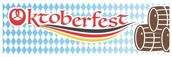 Oktoberfest celebration banner German colors beer barrels blue diamond Size Opti