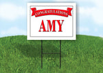 AMY CONGRATULATIONS RED BANNER 18in x 24in Yard sign with Stand
