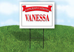 VANESSA CONGRATULATIONS RED BANNER 18in x 24in Yard sign with Stand