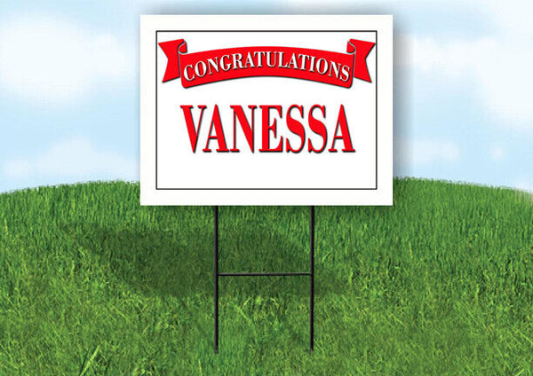 VANESSA CONGRATULATIONS RED BANNER 18in x 24in Yard sign with Stand