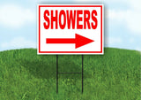 SHOWERS RIGHT arrow red Yard Sign Road with Stand LAWN SIGN Single sided