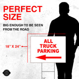ALL TRUCK PARKING LEFT arrow red Yard Sign with Stand LAWN SIGN