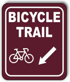 BICYCLE TRAIL DIRECTIONAL 45 DEGREES DOWN LEFT ARROW Aluminum composite sign