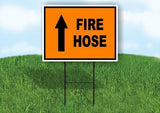 Fire Hose STRAIGHT ARROW ORANGE BLACK Yard Sign with Stand LAWN SIGN