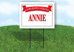 ANNIE CONGRATULATIONS RED BANNER 18in x 24in Yard sign with Stand