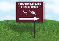 SWIMMING FISHING RIGHT ARROW Yard Sign Road with Stand LAWN SIGN Single sided