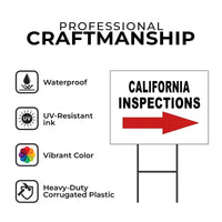 INSPECTIONS RIGHT ARROW RED_ CALIFORNIA Yard Sign with Stand LAWN SIGN