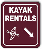KAYAK RENTALS DIRECTIONAL 45 DEGREES DOWN RIGHT ARROW Aluminum composite sign