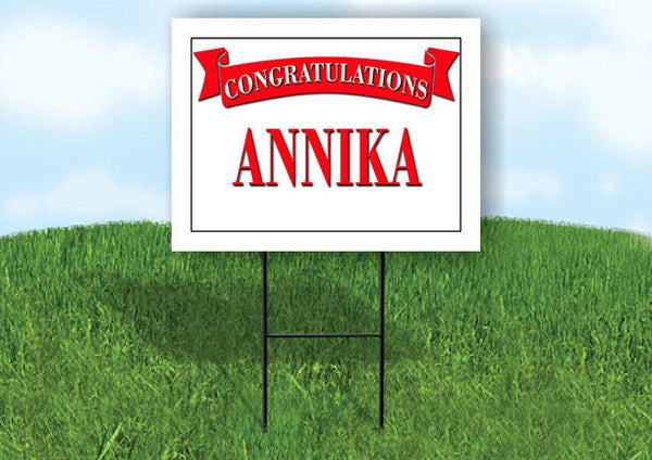 ANNIKA CONGRATULATIONS RED BANNER 18in x 24in Yard sign with Stand