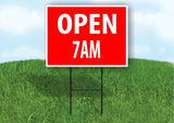 OPEN 7AM TIME RED Plastic Yard Sign ROAD SIGN with Stand