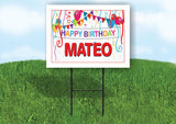 MATEO HAPPY BIRTHDAY BALLOONS 18 in x 24 in Yard Sign Road Sign with Stand