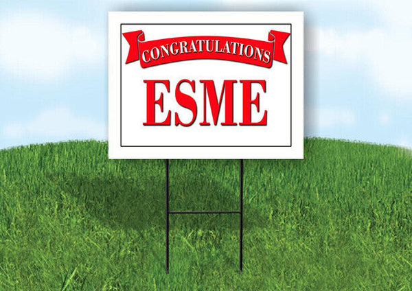 ESME CONGRATULATIONS RED BANNER 18in x 24in Yard sign with Stand