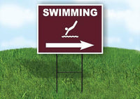 SWIMMING RIGHT ARROW BROWN Yard Sign Road with Stand LAWN SIGN Single sided