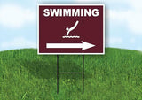 SWIMMING RIGHT ARROW BROWN Yard Sign Road with Stand LAWN SIGN Single sided