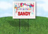 SANDY HAPPY BIRTHDAY BALLOONS 18 in x 24 in Yard Sign Road Sign with Stand