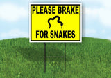 BRAKE FOR SNAKES YELLOW Yard Sign with Stand LAWN SIGN