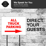 ALL TRUCK PARKING RIGHT arrow red Yard Sign with Stand LAWN SIGN