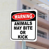 warning ANIMALS MAY BITE OR KICK Metal Aluminum composite sign